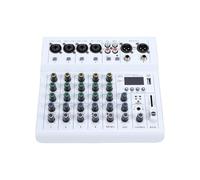 Fockety Mixer audio a 6 canali, console di missaggio con interfaccia USB, Bluetooth, alimentazione phantom 48 V, compatibile con MP3, mixer DJ per esibizioni karaoke dal vivo (WHITE)