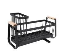 Fockety Organizzatore del Caddy Lavandino, Porta Spugna da Banco della Cucina con Drenaggio a Senso Unico e Ugello del Tubo Flessibile a Scomparsa, Organizzatore del Lavello in Acciaio (BLACK)