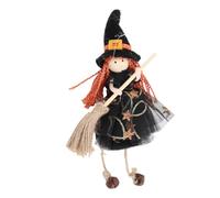 Fockety Ornamento da Appendere per Bambola di Strega, Piccola Statuetta di Strega con Gonna di Garza e Scopa, Decorazione da Appendere di Halloween per la Decorazione di Porte e Finestre (BLACK)