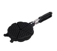 Fockety Piastra per waffle, 16x36 cm, per preparare 5 mini waffle a forma di cuore, piastra per waffle non elettrica, piccola teglia portatile in alluminio per campeggio, fornello
