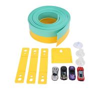Fockety Pista da Corsa Flessibile per Bambini, Pista da Corsa Arrotolabile con 4 Macchinine e 3 Ventose, Set Iniziale di Piste Flessibili per Ragazzi e Ragazze Dai 3 Anni in su (Giallo Verde)