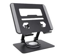 Fockety Porta del Tablet Pieghevole, Supporto per Lettore Elettronico a Doppia Verga Elettronica a 360 ° Stand di Rotazione Supporto Metallico con Staffa di per Ventilazione per (BLACK)