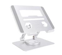 Fockety Porta del Tablet Pieghevole, Supporto per Lettore Elettronico a Doppia Verga Elettronica a 360 ° Stand di Rotazione Supporto Metallico con Staffa di per Ventilazione per (SILVER)
