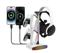 Fockety Supporto per controller a 2 livelli, supporto per cuffie RGB con 7 modalità di illuminazione, 2 porte di ricarica USB e porta di tipo C,supporto girevole per cuffie da gioco