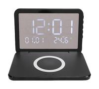Fockety Sveglia digitale con ricarica wireless per ufficio, caricabatterie wireless rapido da 15 W per smartphone con specchio LED pieghevole, sveglia per camera da letto soggiorno (BLACK)