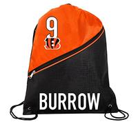 FOCO - NFL High End Diagonale Zippered Drawstring Zaino Gym Bag, Joe Burrow - Cincinnati Bengals, 18.75" x 14", Zaino