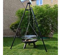 Focolare da Campeggio, con Treppiede Appendibile - Barbecue Portatile in Acciaio Inox e Griglia a Carbonella, per Cucinare sul Fuoco - Focolare Esterno e Riscaldatore da Giardino e Patio, con Supporto