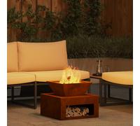 vidaXL Focolare 50 x 50 x 40 cm in Acciaio corten, Design Rustico, con Ruote e Riscaldamento a Legna. Perfetto per Uso Esterno, Camino cubico da Giardino, riscaldatore per Patio e Stufa Portatile.