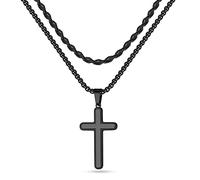 FOCOOG Collane a croce in acciaio inossidabile per uomo catena a corda catena catena a scatola nera argento oro a strati croce collana con ciondolo per uomini ragazzi donne 46-66 pollici, 24in/26in, Acciaio inossidabile, Nessuna pietra preziosa