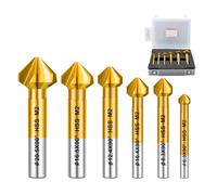 FOCSTOL Set di Punte per Svasatura in Metallo - Titanio Punta Trapano per Svasatore Conico 90° con Gambo Rotondo per Acciaio Inox Rame Alluminio Legno Plastica 6 pezzi (6,3/8,3/10,4/12,4/16,5/20,5mm)