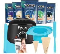 FOCTXI Kit ceretta per donne e uomini, scalda la cera per la depilazione per pelli sensibili a casa con perline e vasetto in silicone, scaldacera dura per viso, corpo e gambe, macchina, confezione da