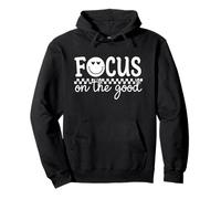 Focus On The Good Happy Face Positive Minimalist Citazione Felpa con Cappuccio