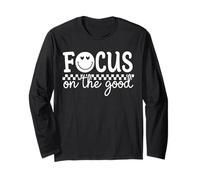 Focus On The Good Happy Face Positive Minimalist Citazione Maglia a Manica