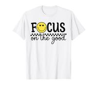 Focus On The Good Happy Face Positivo Minimalista Retro Maglietta