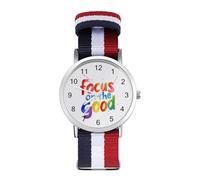Focus on The Good - Orologio da polso al quarzo, con numeri arabi, cinturino regolabile, per uomo e donna