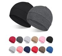FocusCare 2 pz/4 pezzi 100% viscosa di bambù berretti per uomo donna fodera casco leggero berretto da notte per chemio perdita di capelli, Nero & Grigio Salute Scuro, Taglia unica