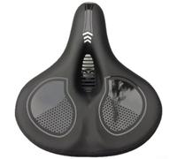 Focused - Cuscino per sella della bicicletta con centro ventilato in memoria, impermeabile, design antiscivolo in PU per doppio assorbimento degli urti, cinturino riflettente allargato, nero, 26 x 23