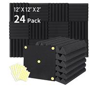 Focusound 24 Packs Acoustic Foam Panels 2" X 12" X 12", Soundproofing Foam Noise Cancelling Foam with 120 PCS Double-Side adhesive