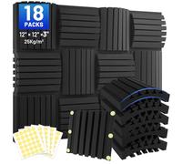 Focusound Confezione da 18 pannelli acustici curvi in schiuma, 7,6 x 30,5 x 30,5 cm, insonorizzanti, con cancellazione del rumore, per casa, ufficio, ricodifica e studio, con 150 adesivi bifacciali