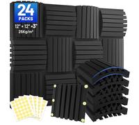 Focusound Confezione da 24 pannelli acustici curvi in schiuma, 7,6 x 30,5 x 30,5 cm, insonorizzanti, con cancellazione del rumore, per casa, ufficio, ricodifica e studio, con 330 adesivi bifacciali