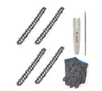 Focxoio 4 mini catene di ricambio per motosega da 15,2 cm, per mini motoseghe portatili, adatte a tutte le mini motoseghe da 15,2 cm, include barra guida per motosega, lima per affilare catena, guanti