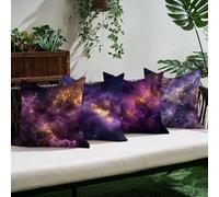 Fodera Cuscino Lino 50×50 cm Set 4, Copricuscini Decorativi Morbidi con Cerniera Invisibile, Federe Cuscini Eleganti per Divano Salotto, Arredo Casa Moderno，Viola Il Cielo Stellare C0K-605