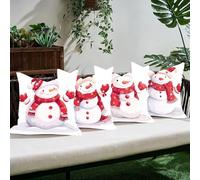 Fodera Cuscino Velluto 45×45 cm Set 4, Copricuscini Decorativi Morbidi con Cerniera Invisibile, Federe Cuscini Eleganti per Divano Salotto, Arredo Casa Moderno，Popolo Di Neve Di Natale Rosso C0K-249