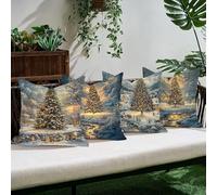 Fodera Cuscino Velluto 60×60 cm Set 4, Copricuscini Decorativi Morbidi con Cerniera Invisibile, Federe Cuscini Eleganti Divano Salotto, Arredo Casa Moderno，Il Cielo Stellare Albero Di Natale C0K-617