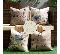 Fodera per Cuscini Impermeabili Copricuscini All'aperto Giardino Federe Cuscini in Lino per Divani Floreale Uccello Pittura ad Acquerello per Camera da Letto Soggirno Balcone 45 x 45cm Set di 4