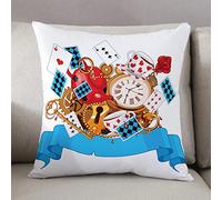 Fodera per Cuscino 50x50 in Quadrata,Alice nel paese delle meraviglie, pazzo design di carte orologi teiere chiavi,Decorativo Fodere Cuscini Moderno per Divano Letto Sedia Camera da Letto Copricuscini