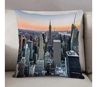 Fodera per Cuscino 50x50 in Quadrata,Arte murale New York City Immagine a tema Quarzo rosa Skyline di Manhattan Tr,Decorativo Fodere Cuscini Moderno per Divano Letto Sedia Camera da Letto Copricuscini