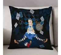 Fodera per Cuscino 50x50 in Quadrata,Azioni Alice nel paese delle meraviglie, formato cresciuto Alice seduta con c,Decorativo Fodere Cuscini Moderno per Divano Letto Sedia Camera da Letto Copricuscini