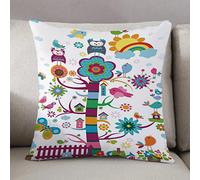 Fodera per Cuscino 50x50 in Quadrata,Nursery, caricatura della natura con uccelli dall'aspetto divertente e un col,Decorativo Fodere Cuscini Moderno per Divano Letto Sedia Camera da Letto Copricuscini