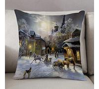 Fodera per Cuscino 50x50 in Quadrata,Set di campagna, paesaggio invernale di una città occidentale di notte nel Nu,Decorativo Fodere Cuscini Moderno per Divano Letto Sedia Camera da Letto Copricuscini