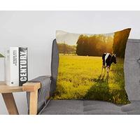 Fodera per cuscino al pascolo mucca madre vitello che mangia sul prato verde erba luce solare manzo sera latte cielo design fodere per cuscini accoglienti 18 x 18 pollici per letto auto Lving