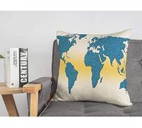 Fodera per cuscino blu Africa Contorno riempito Mappa del mondo sulla finanza Astratto Giallo Asia Australia Cina Continente Accoglienti fodere per cuscini 18 x 18 pollici per letto Car Lving Room