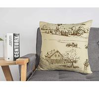 Fodera per cuscino da tiro Paesaggio rurale Vecchia fattoria Disegnato a mano me Cibo vintage Bevanda Farmland Valley Design House Accogliente fodere per cuscini 18 x 18 pollici per letto Car