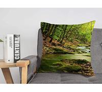 Fodera per cuscino da tiro Vista sulla foresta Bellezza Cascata Foglia Fiume Turista e Montagna profonda Design Canyon che scorre Accoglienti fodere per cuscini 18 x 18 pollici per let