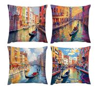 Fodera per Cuscino Decorativa in Lino 50x50cm Set di 4 Esterno Impermeabili Primaverili Estate Federe Copricuscini Decor Fodera per Cuscini Per Divano Giardino Decor - Città dell'acqua di Venezia m608