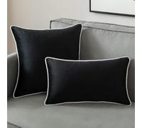 Fodera per cuscino decorativa in velluto, moderno e minimalista, bordo in corda arrotolabile, tinta unita, decorazione per soggiorno, abbraccio, federa da tiro, bianco e nero, 30 x 50 cm