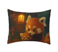 Fodera per cuscino decorativa "Red Panda Family Warming Fireside" in morbido peluche con cerniera, 40x50 cm.