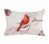 Fodera per cuscino decorativo con uccellino rosso primaverile, 14 x 20 pollici, federa lombare estiva vintage con ramo floreale beige, federa per cuscino rettangolare stagionale per divano, divano l