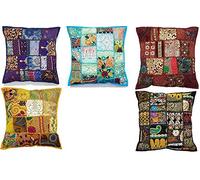 Fodera per cuscino decorativo in cotone patchwork ricamato con paillettes perline fiori etnici foglie geometriche quadrate a dispersione per caso (Mix 05 Pcs Lot (Scatter Square), 16" x 16")