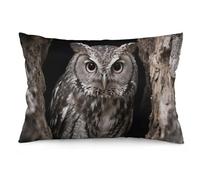 Fodera per cuscino lombare - Gufo all'ingresso della grotta, federa per cuscino in peluche stampata su entrambi i lati con cerniera nascosta, federa decorativa per cuscino da tiro per divano, camera d