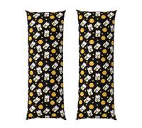 Fodera per cuscino lungo 20x60 cm con gatto giapponese portafortuna e gattino, nera, federa per cuscino per il corpo di alta qualità con cerniera, protezione in morbido tessuto di flanella, per divan