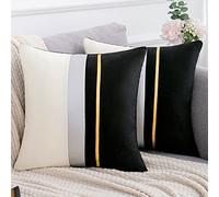 Fodera per Cuscino Nero 40 x 40 cm in Pelle Dorata a Righe Patchwork Federe per Cuscini in Velluto Lusso Moderno Quadrato Copricuscini Camera da Letto Soggiorno Decorazione Letto Divano Auto