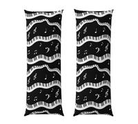 Fodera per cuscino per il corpo 20x54, tasti di pianoforte in bianco e nero con note musicali, fodera morbida con cerniera, tessuto in flanella felpata, comoda protezione per cuscino per camera da le