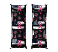 Fodera per cuscino per il corpo 20x60 cm con nastro simbolo della lotta contro il cancro al seno e bandiera americana, nera, in morbido velluto con cerniera nascosta, antipiega, ideale per la camera