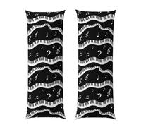 Fodera per cuscino per il corpo 20x60 pollici, tasti di pianoforte in bianco e nero con note musicali, federa lunga con cerniera, tessuto in flanella traspirante, protezione confortevole per letto e