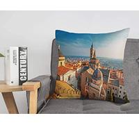 Fodera per cuscino storico a Bergamo Italia Paesaggio panoramico Vista Alta Paesaggio urbano Alba Vecchia città colorata Punti di riferimento Accoglienti fodere per cuscini 18 x 18 pollici per letto